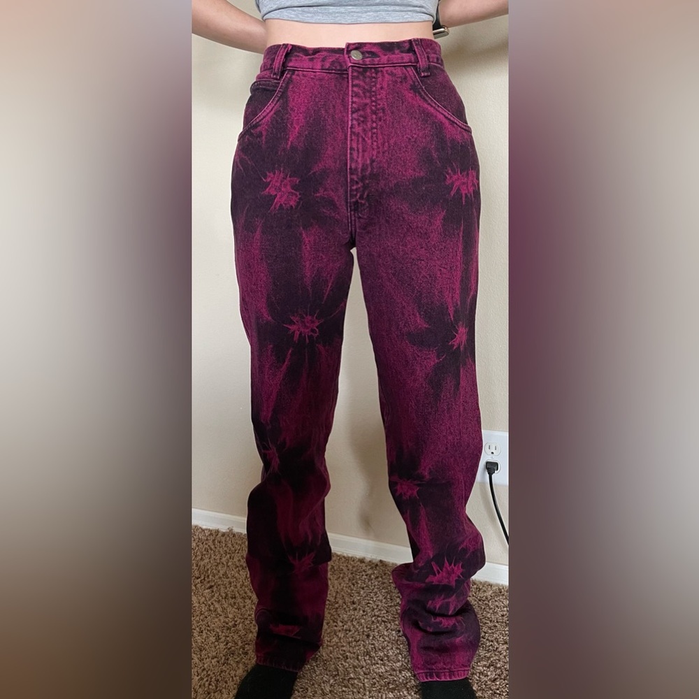 Vintage Roper Denim Jeans Straight Leg Pink And Black Tie Dye
